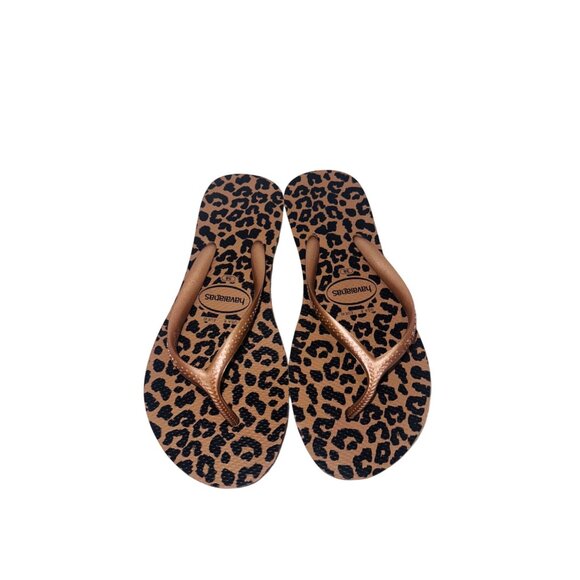 Havaianas  Leopard Print Rubber Flip Flops Platform Sandals 8  Beige & Brown - Picture 9 of 9